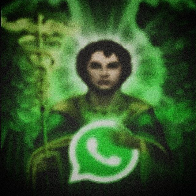 The WhatsApp saint holy card, full frame